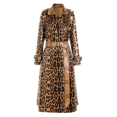 Vintage Snakeskin Pattern Long Sleeve Trench Coat