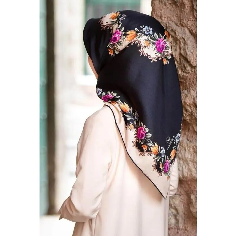 Vissona Gardenia Floral Turkish Silk Scarf No. 1