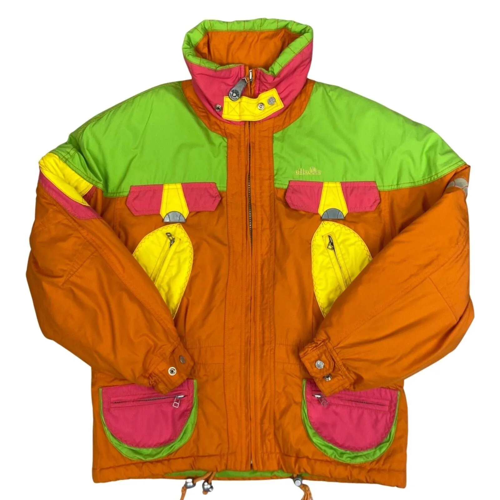 VTG 90S ORANGE GREEN ELLESSE ZIP UP SPORT WINDBREAKER SKI COAT JACKET L