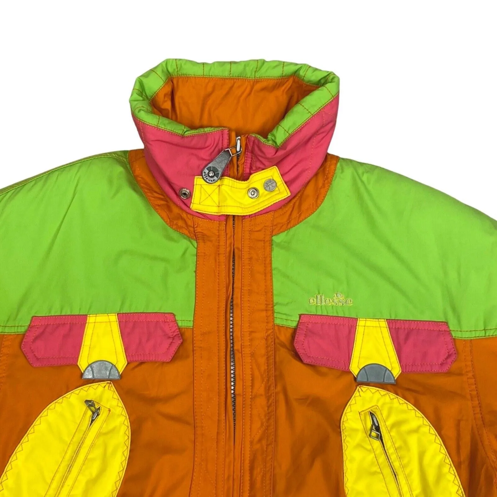 VTG 90S ORANGE GREEN ELLESSE ZIP UP SPORT WINDBREAKER SKI COAT JACKET L