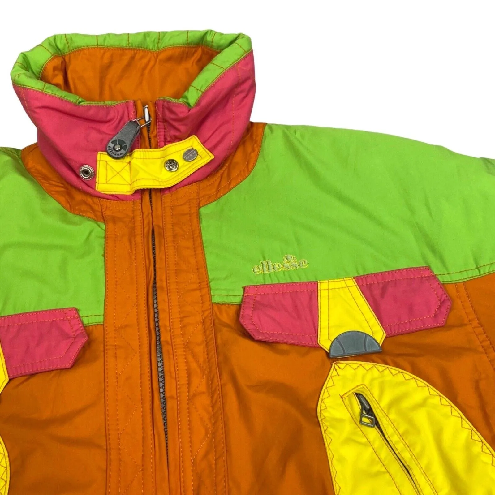 VTG 90S ORANGE GREEN ELLESSE ZIP UP SPORT WINDBREAKER SKI COAT JACKET L