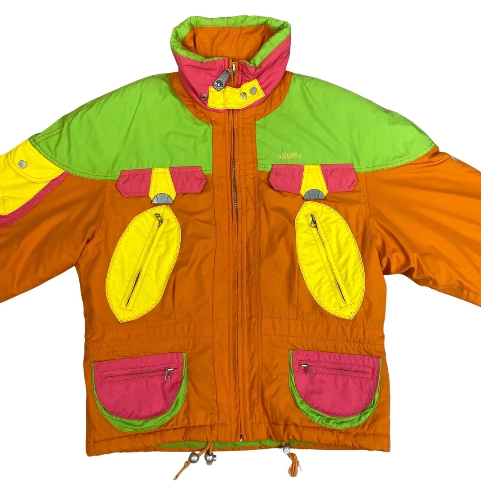 VTG 90S ORANGE GREEN ELLESSE ZIP UP SPORT WINDBREAKER SKI COAT JACKET L