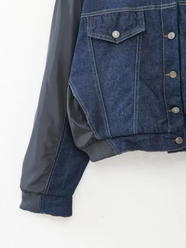 Wenkouban-Winter outfits ideas New women's casual patchwork denim bomber jacket