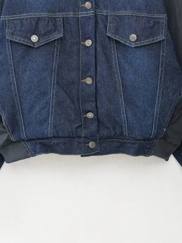 Wenkouban-Winter outfits ideas New women's casual patchwork denim bomber jacket