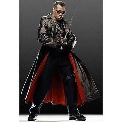 Wesley Snipes Blade Trinity Genuine Leather Men Long Jacket Coat