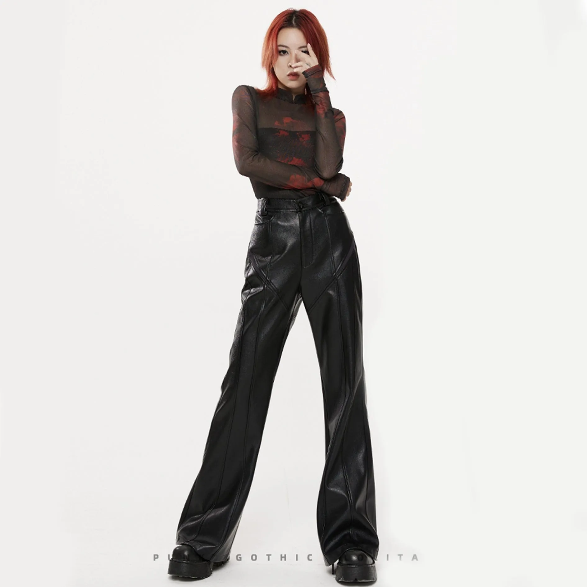 Women's Punk Faux Leather Flared Pants