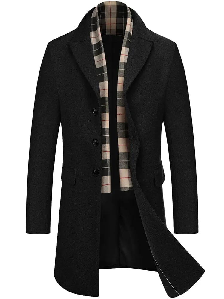 Wool Blend Coat with Detachable Plaid Scarf (US Only)