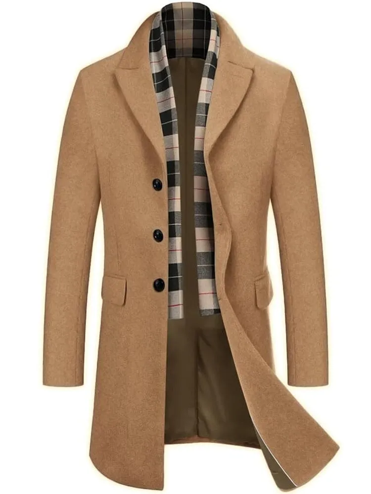 Wool Blend Coat with Detachable Plaid Scarf (US Only)