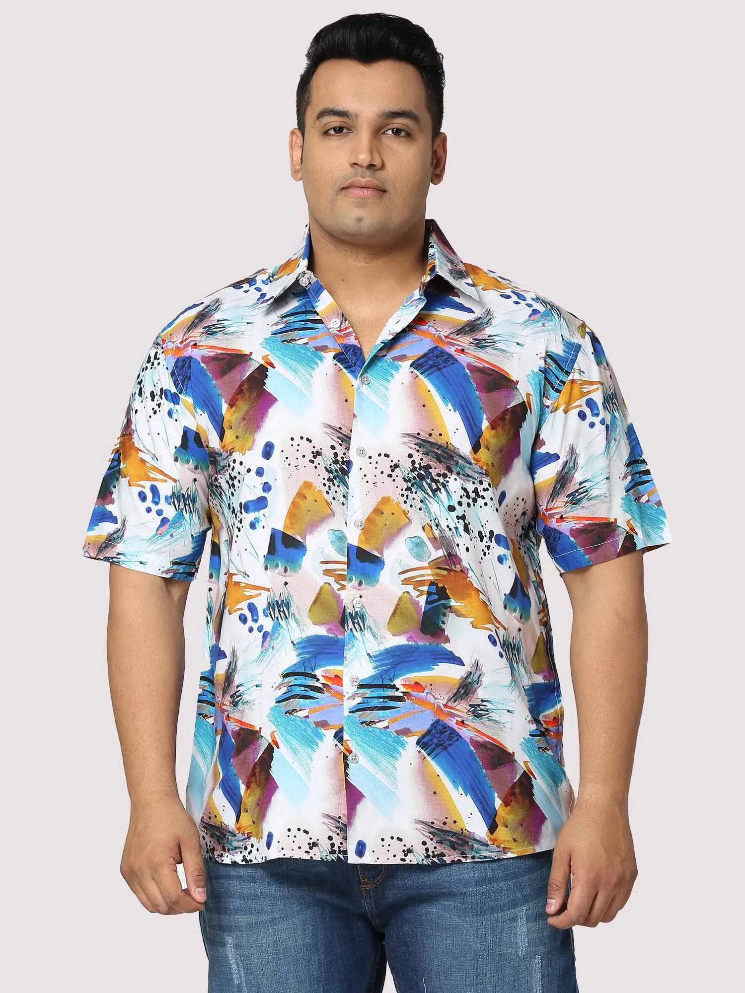 Yacht Digital Printed Half Shirt Men's Plus Size