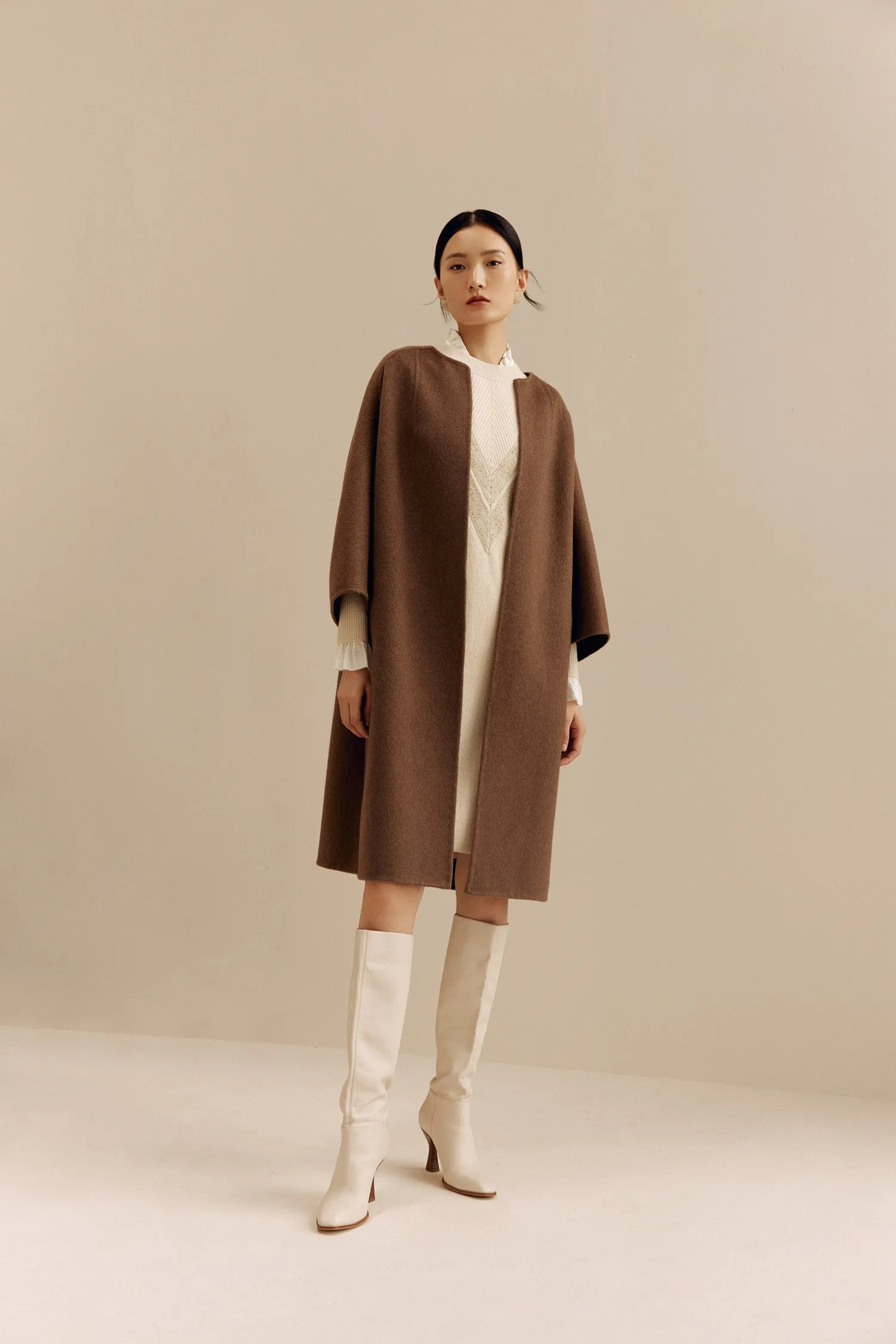 YAYING Crew-neck Ngari Cashmere Coat