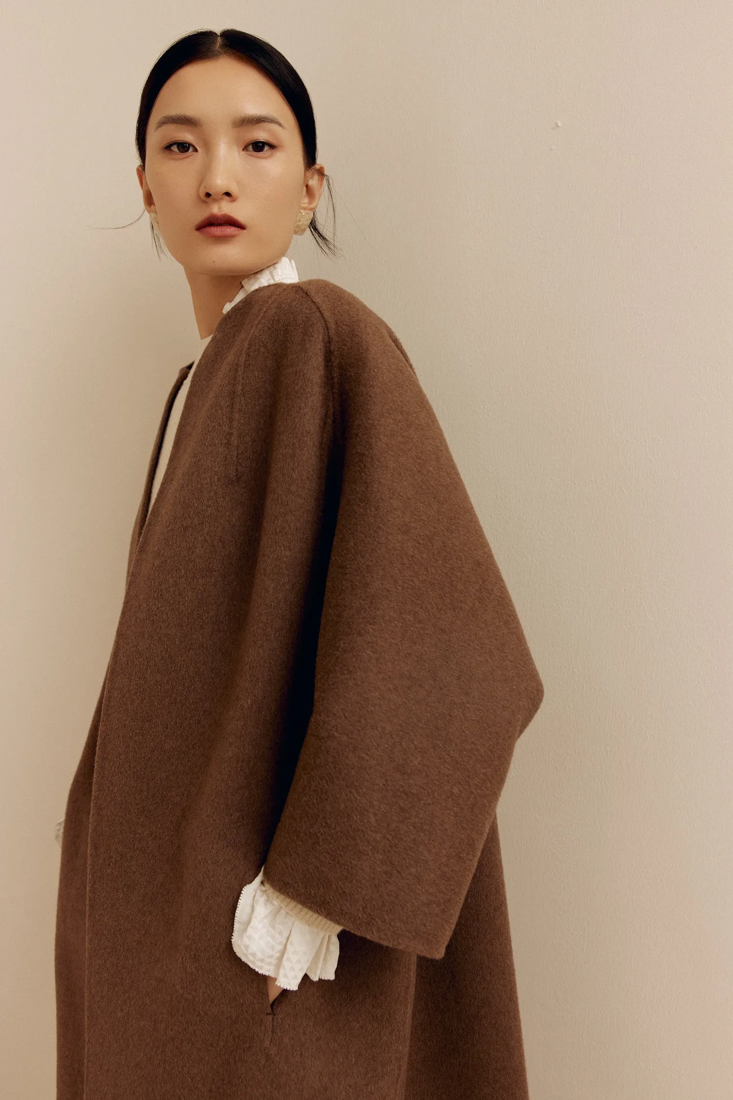 YAYING Crew-neck Ngari Cashmere Coat