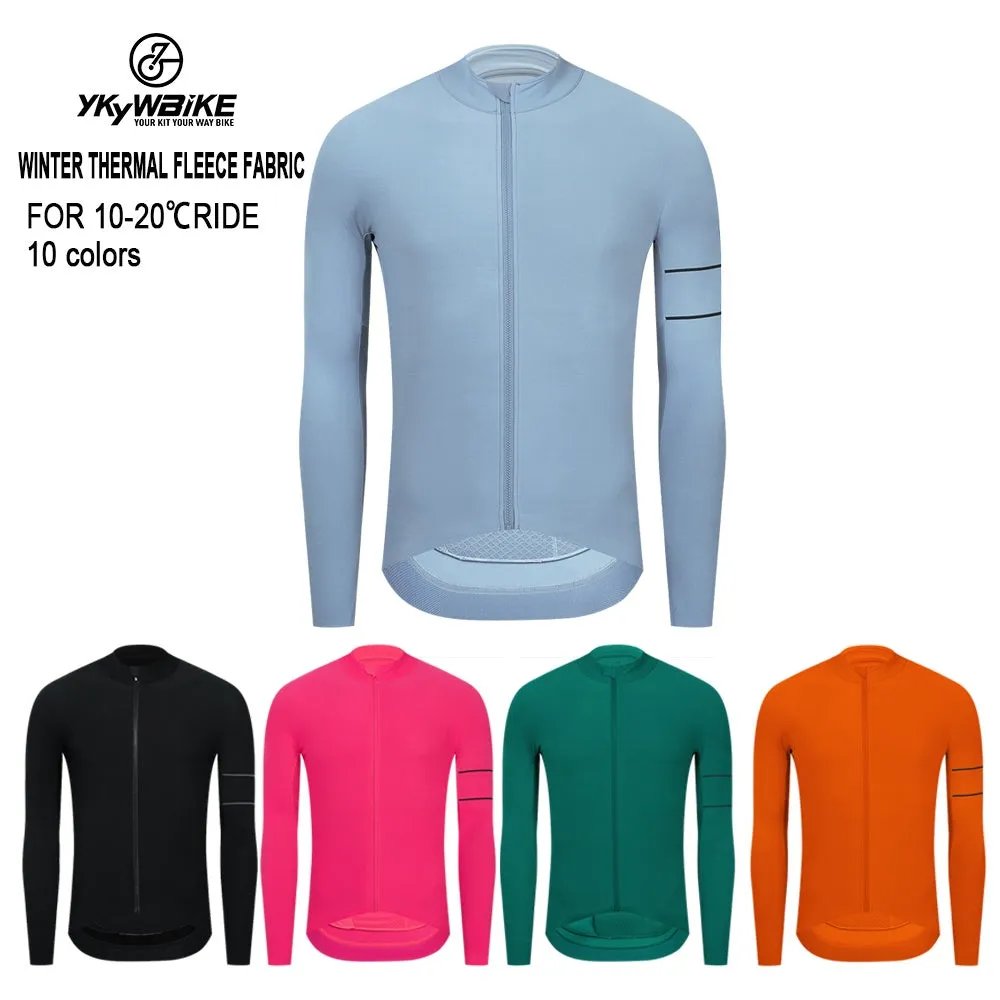 YKYW Men's PRO Team Aero Cycling Jersey Coat Winter 10-20℃ Long Sleeves Race Fit Fleece Thermal 10 Colors