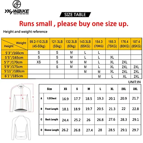 YKYW Men's PRO Team Aero Cycling Jersey Coat Winter 10-20℃ Race Fit Fleece Thermal Black