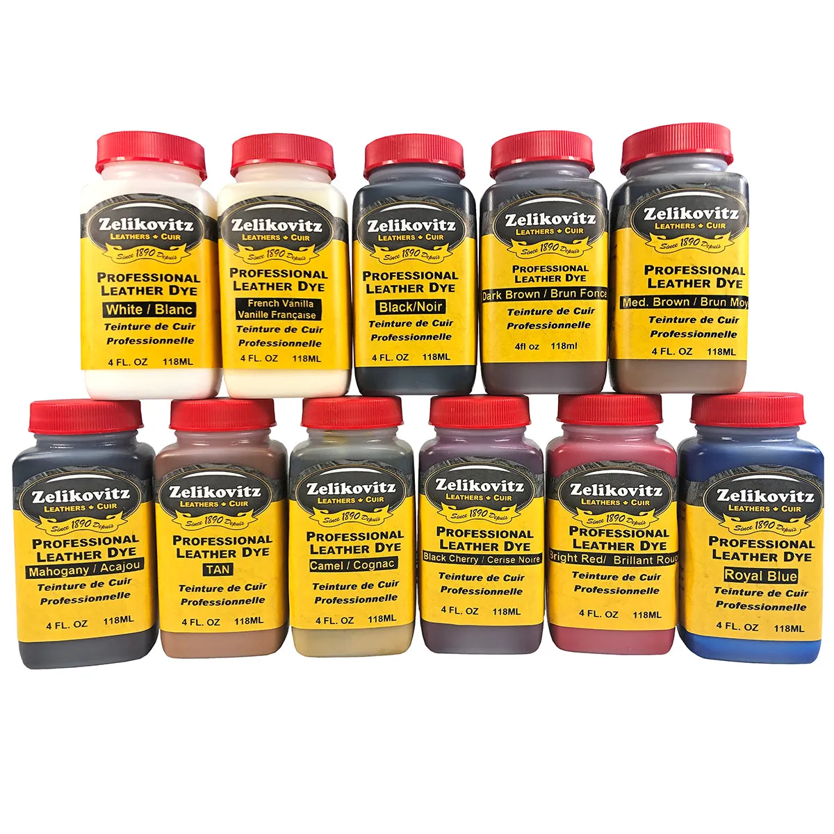 Zeli Pro Waterbased Leather Pigment Dye 4 Ounce Bottles