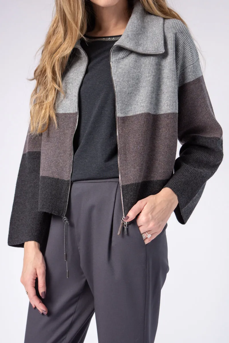 Zip Up Cardigan in Color Block